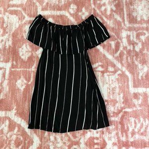 Pin Stripped, off the shoulder dress